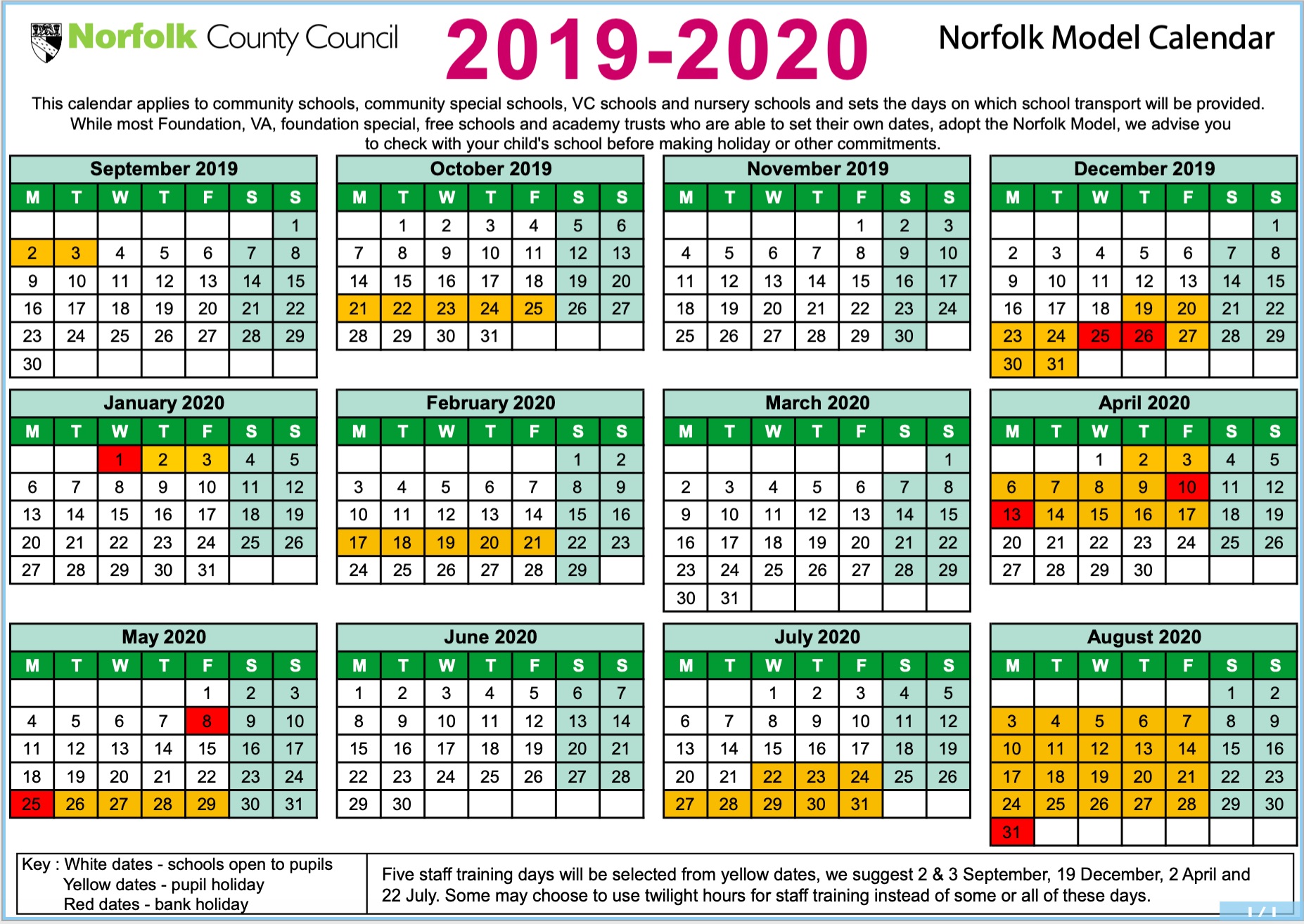 Term-date Calendar 2019 to 2020 image