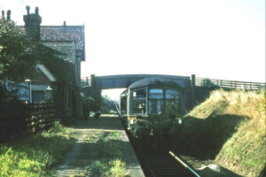 1964 – A Derby Lightweight DMU at Paston & Knapton railway station on the final day of passenger operations on the NSJR line from North Walsham-Mundesley terminus – Sat 3rd Oct 1964 small 1964, last passenger service