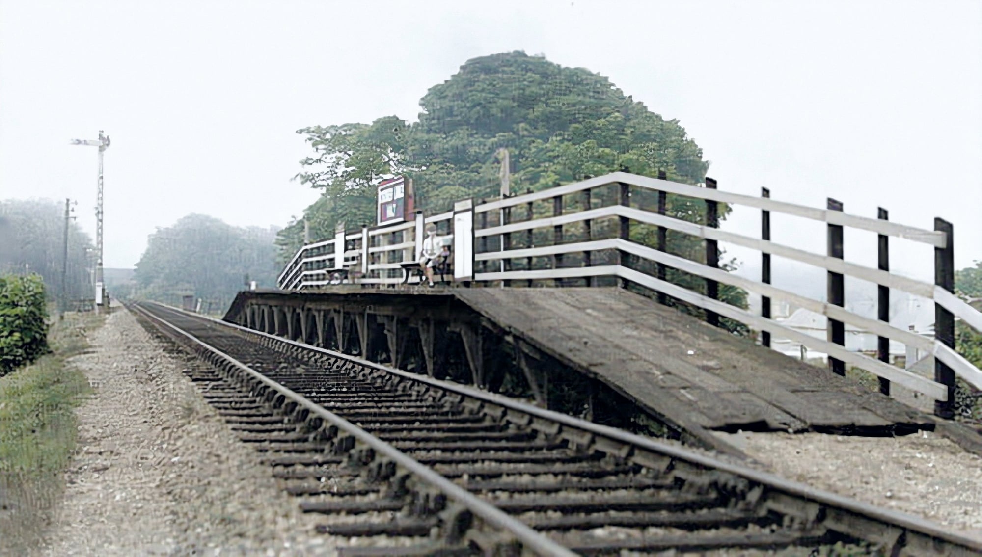 Cromer Links looking towards Roughton Road Junction tunnel ahead colourised