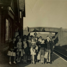 A school group on Knapton Station in 1958
